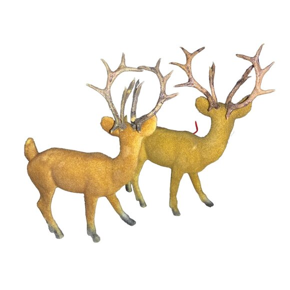 Vintage Flocked Deer Figurines Set Of 2 - Picture 7 of 13